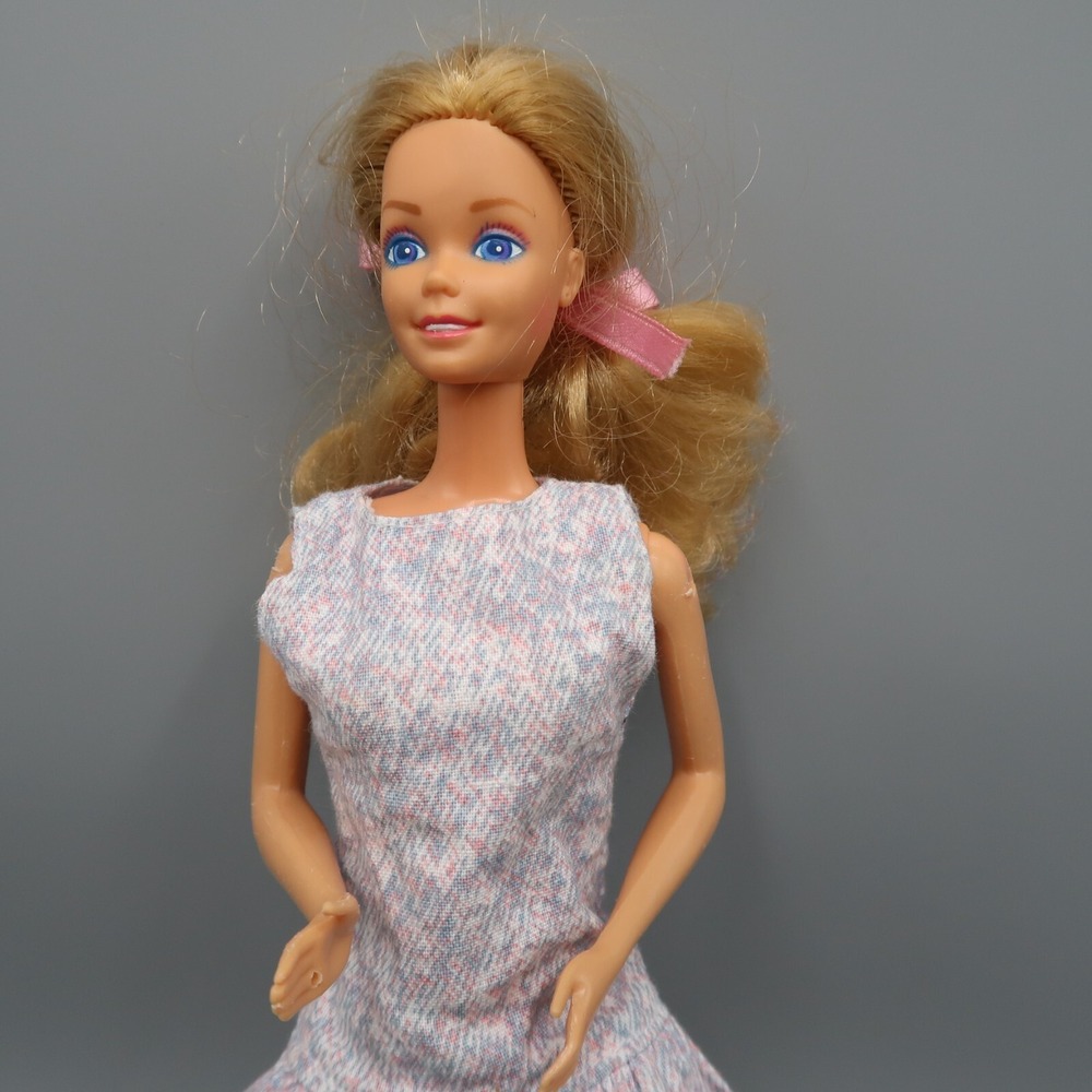 Vintage 90s Mattel Barbie Doll in Dress Blue Eyes Blonde Hair